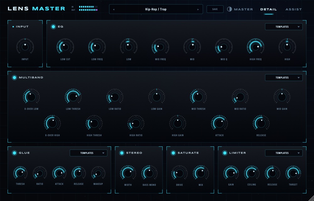 DETAIL page: every module's full controls